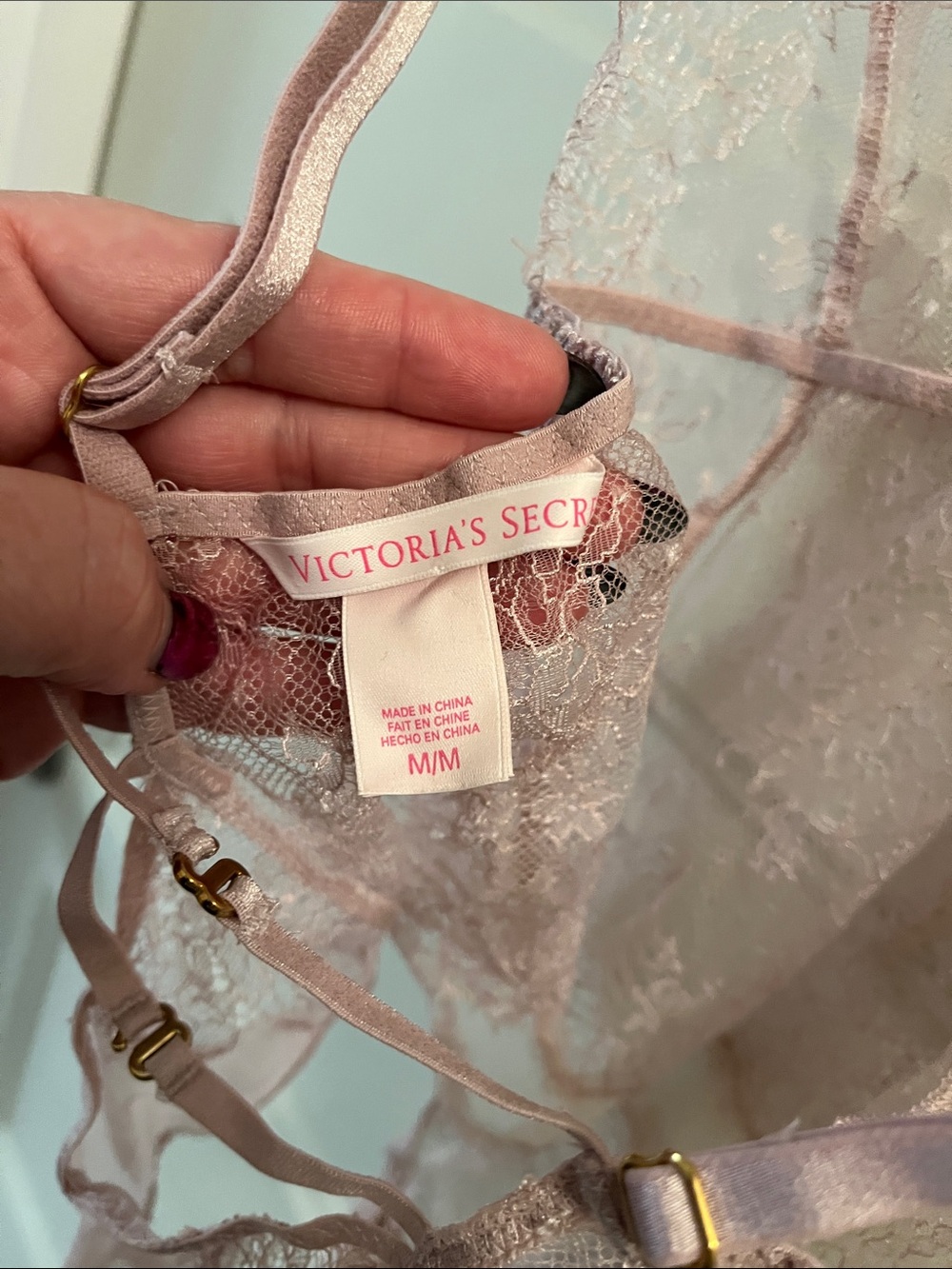 Victoria's Secret Sheer Lace Plunge Teddy - Light Violet Pink - Picture 3 of 3